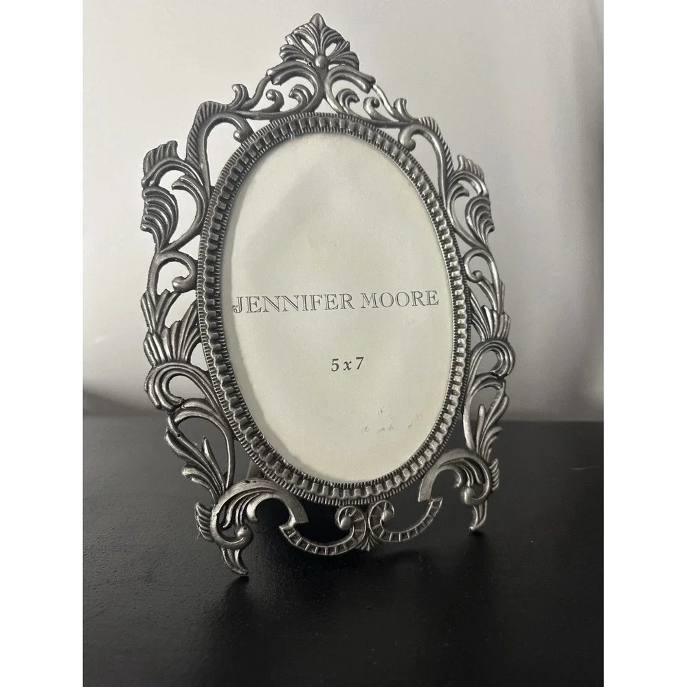 Silver Pewter Filigree Scroll 5x7 Photo Picture Frame Jennifer Moore Oval